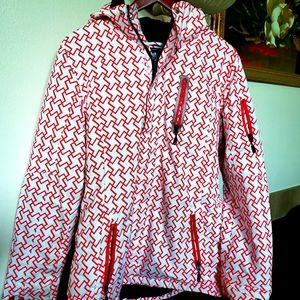 Women's Stylish Red Patterned Ski Jacket